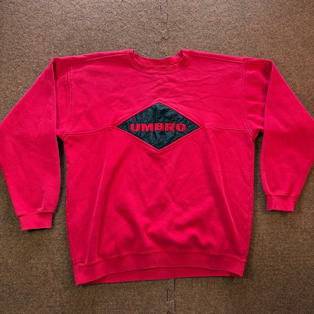 Umbro Vintage Sweatshirt Mens Medium Red Embroidered Nylon Patch 90s Made in USA